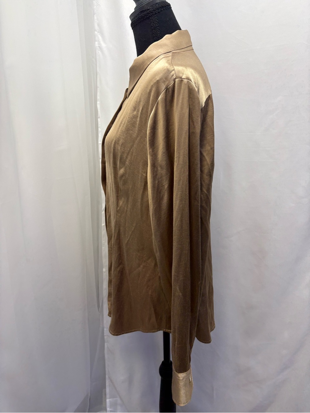 Madewell Enzo Satin Button-Up Blouse Bronze Gold Women’s Size 14 Quiet Luxury - Picture 3 of 7